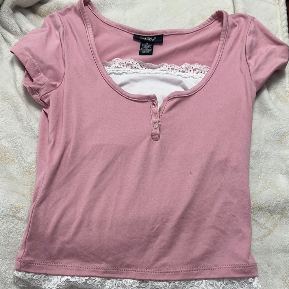 Pink Fitted Crop Blouse with Short Sleeves